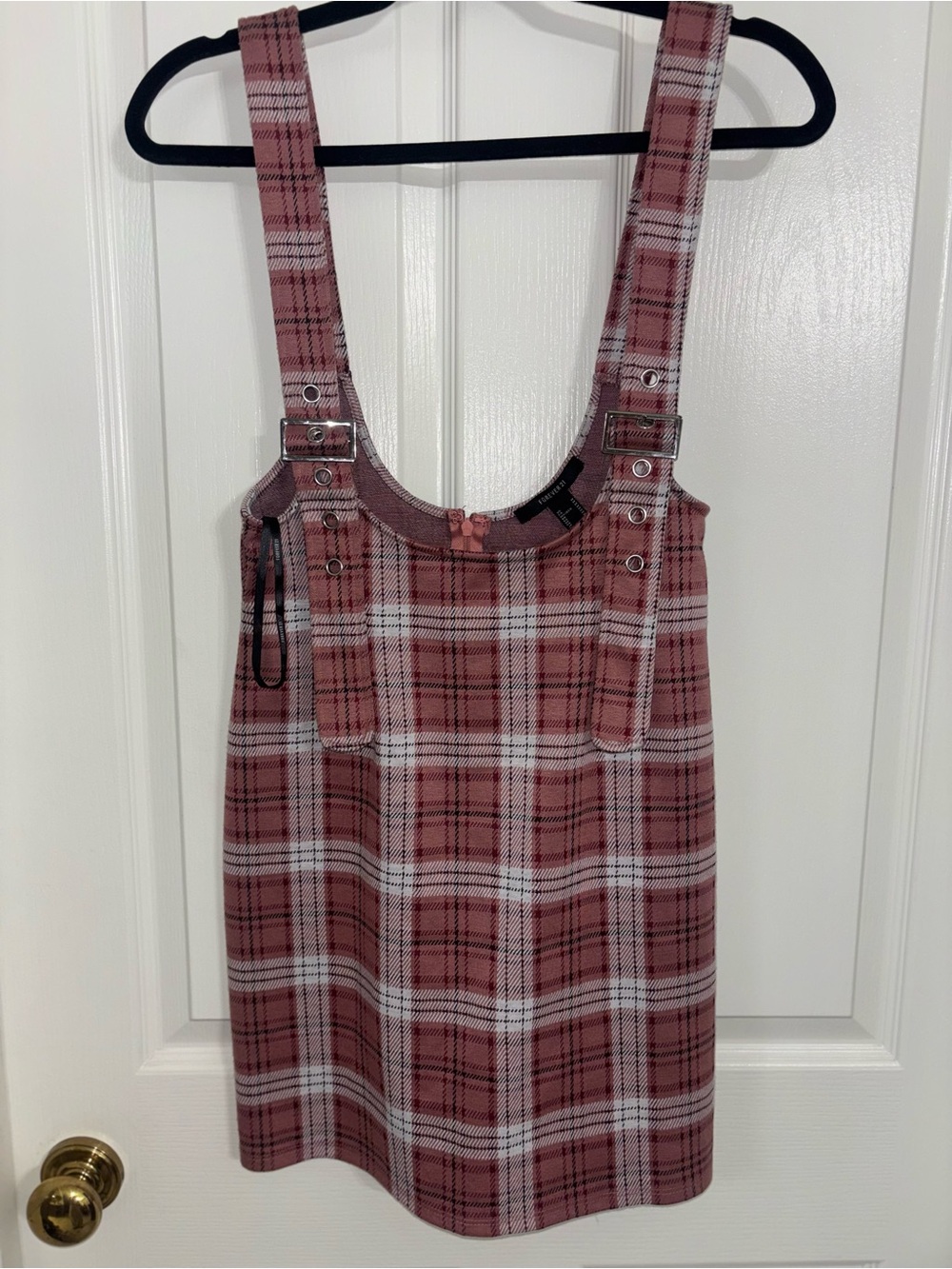 Forever 21 Muted Berry Pink Plaid Pinafore Dress Women’s Size M - NWOT